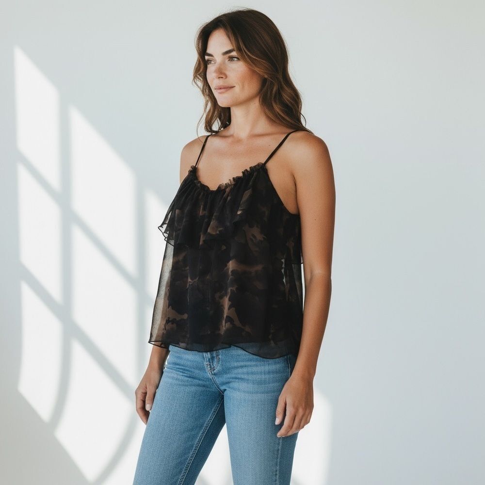 Vintage Rebecca Taylor Black and Brown Sheer Camisole